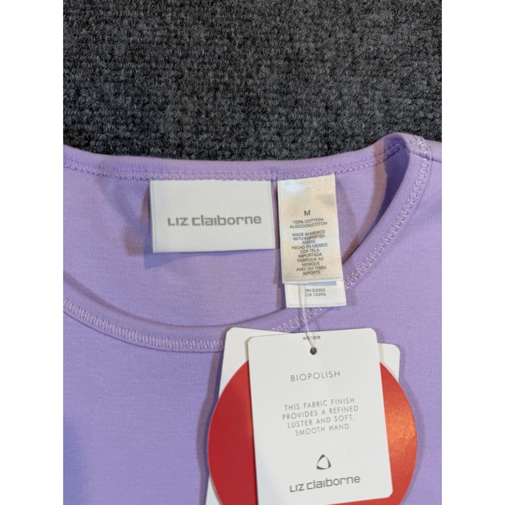 Liz Claiborne Lavender Cotton Short Sleeve T-Shirt Purple Y2K WDMU1349 Womens M - Picture 3 of 5